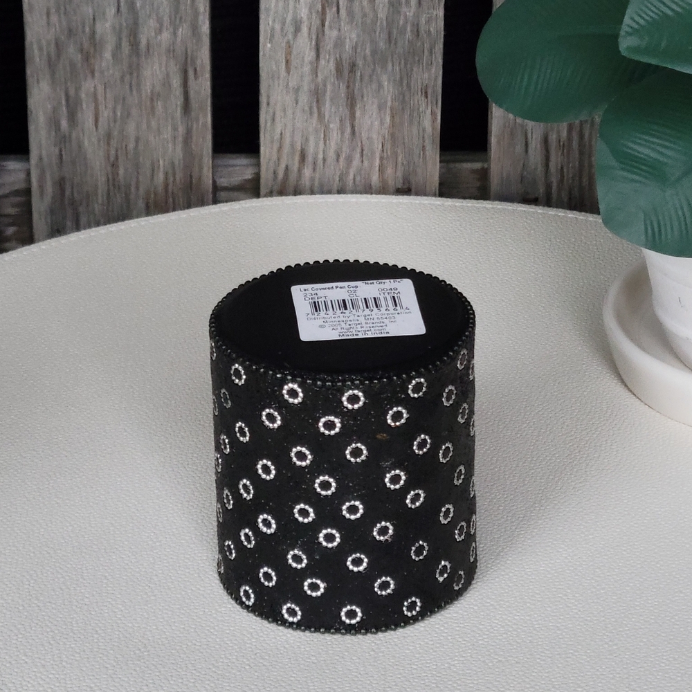 Target Lacquer Covered Sparkly Black & Silver Metal Cylinder Container - Picture 4 of 6